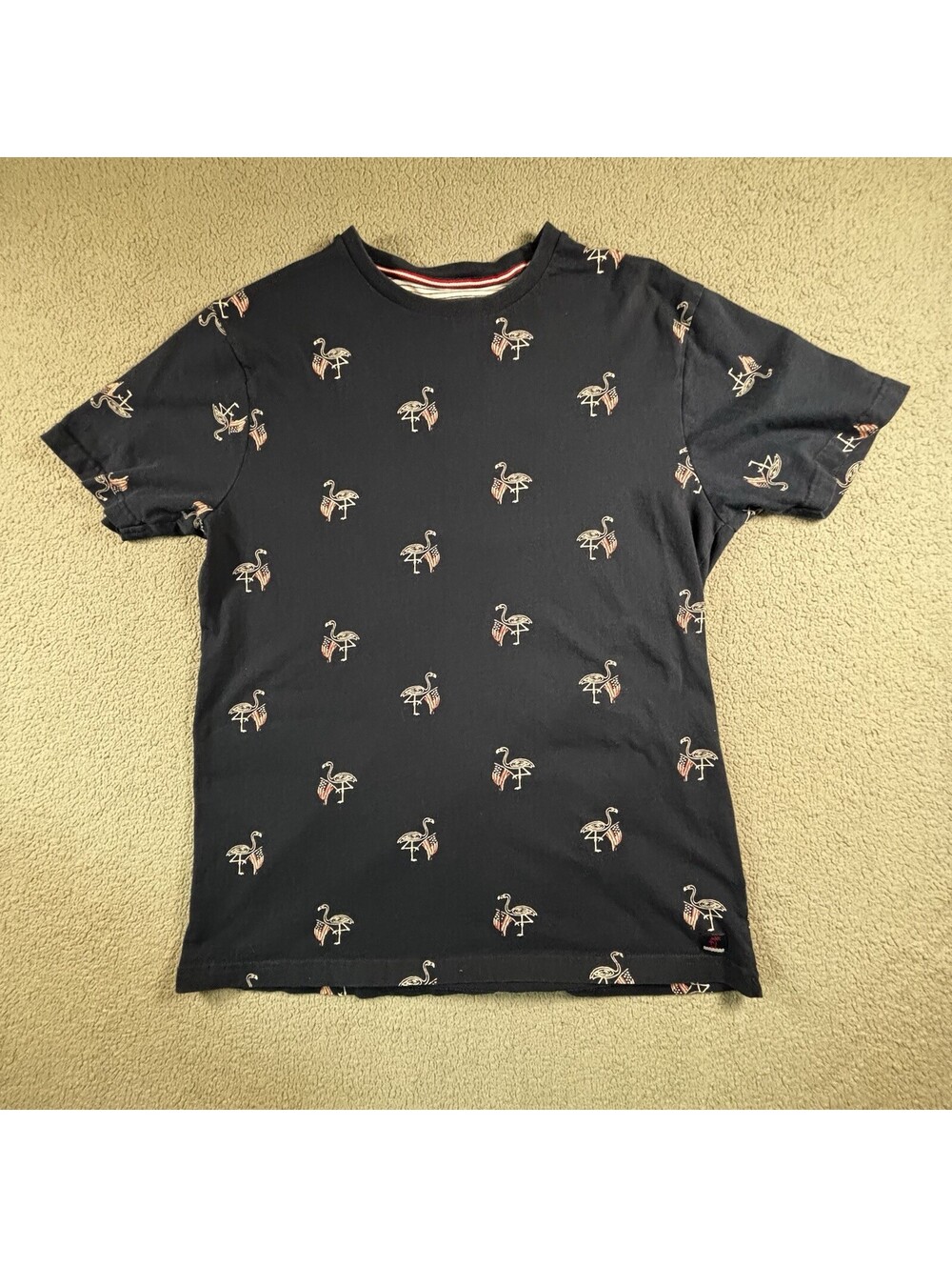 Denim & Flower Ricky Singh Men's M Navy USA Flamingo Print Crew Neck T-Shirt